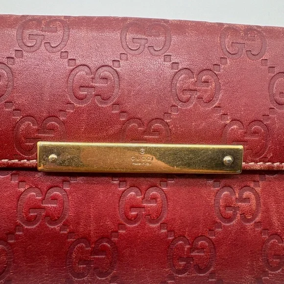 Gucci Guccissima Red Leather Long Wallet Gold Bar Logo Made In Italy - Picture 3 of 10